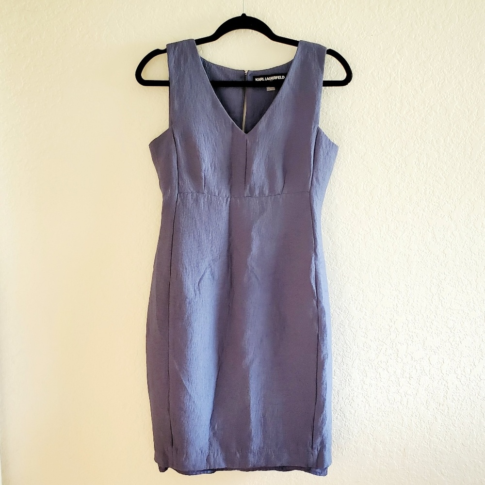 Karl Lagerfeld Blue Sleeveless V-Neck Sheath Dress